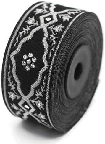 11 Yard Spool 1.37 inches Andalusia Jacquard Ribbon Upholstery Fabric Woven Dekorband Trim Drapery Making (Silver)