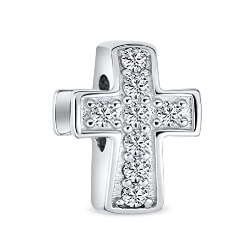 Abalorio de cruz en plata .925 con pavé para pulsera europea de comunión