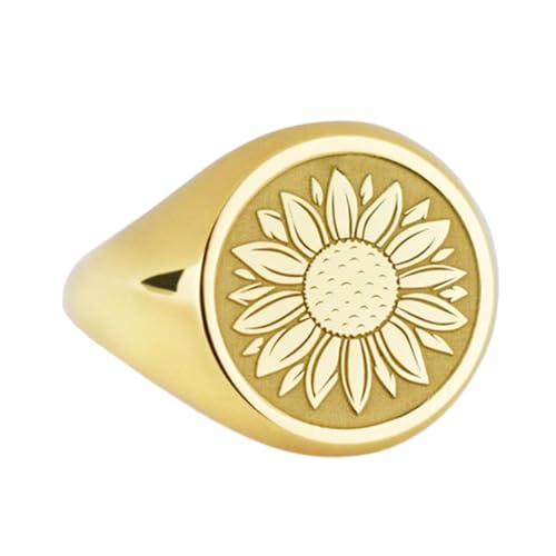 Bague Tournesol argent sterling 925 chevalière ronde plaquée or
