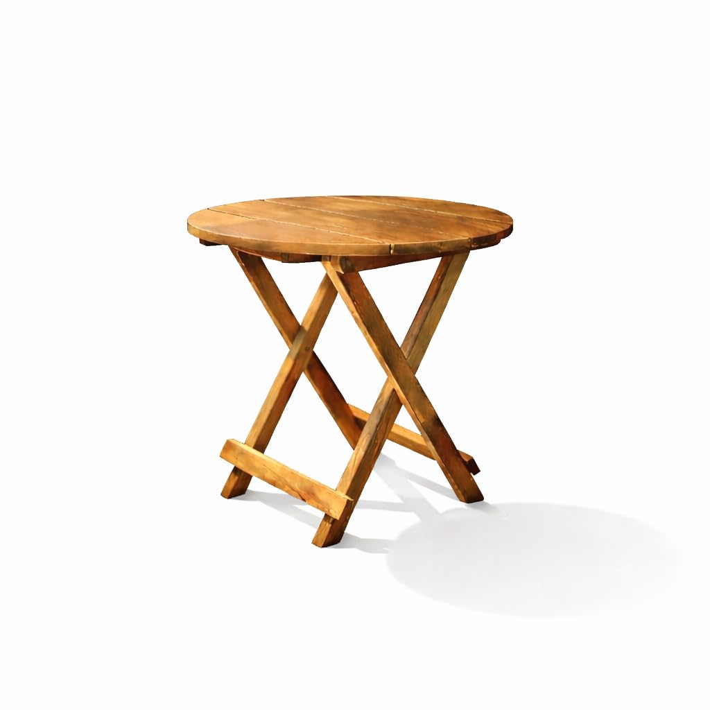 Foldable Wooden Table for Balcony & Indoor | Round Sheesham Wood Outdoor Table | Portable Coffee Table for Patio, Garden, or Living Room in Honey Finish (22 Inch)