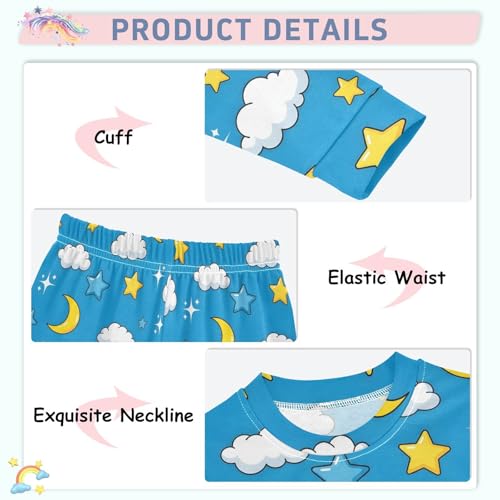 Pajama Sets Long Sleeve with Stars White Clouds Soft Comfy Sleepwear 2 Piece PJS 3-8T4