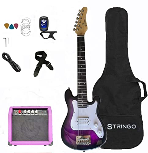 Purple 30 Inch Kids Electric Guitar Beginner Kit, Set Includes 20W Amplifier 3 Picks, Shoulder Strap, Tuner, Bag Case #TOP1