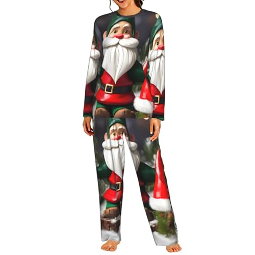 Pyjama de Noël femme à manches longues imprimé festif doux taille élastique