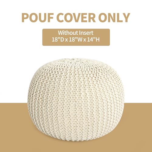 image for HOMBYS Unstuffed Ottoman Pouf Cover, 100% Cotton Handmade Knitted Otto