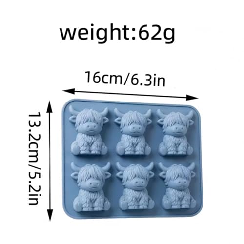 3 Moldes para hielo en forma de vaca Highland, 3D, silicona miniatura 3