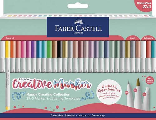 Faber-Castell 161002 - Goldfaber Creative Marker Set, 30 Filzstifte, wasserfeste Stifte 1,5 mm Strichstärke, Set Happy Creating