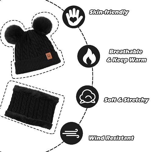 Image of Yuoahcn Kids Winter Beanie Hat Scarf Gloves Set Knit Warm Toddler Winter Cap Gloves Neck Warmer for Boys Girls 1-8 Year