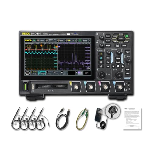 RIGOL DHO914 Portable Digital Oscilloscope, 125MHz Bandwidth, 4 Analog Channels, 16 Digital Channels, 12-bit Vertical Resolution, supports Bode Plot Analysis.