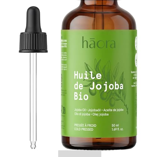 Huile de Jojoba Bio 50 ml – 100% Pure et Naturelle – Régulatrice de Sébum – Soin Visage, Corps, Cheveux & Barbe – Huile Végétale Bio Usage...