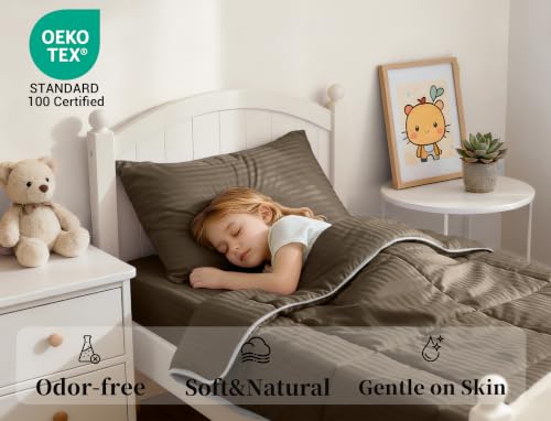 Image of ZPECC Toddler Bedding Set - 4 Piece Hypoallergenic Baby Crib Bedding Set for Boys and Girls, Includes Toddler Comforter, Flat Sheet, Fitted Sheet and Pillowcase, Brown