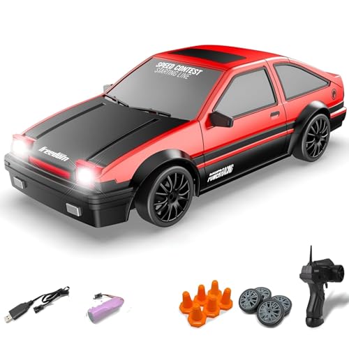 Image of Rc Drift Remote Control Car 1:24 Scale, High-Speed, 4Wd, Lights, Rechargeable Racing Car, Drifting Tires, 2.4Ghz, for Kids [ Sent Any1 Random Colour ] (RC Drift Car - Red)