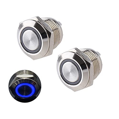 Dmwd ANTDN-CBHX-12B-2PCS 12Mm Super Mini Metal Waterproof Anti-Vandal Momentary Push Button Switch Silver Shell 1/2 Inch Mounting Hole cover
