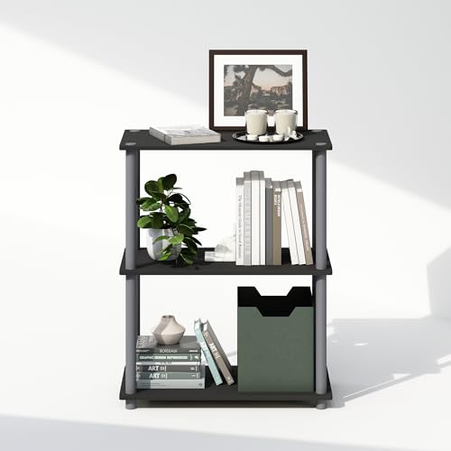 Furinno Turn-N-Tube Book Shelf, 3-Tier Bookshelf, Bookcase with Multipurpose Compact Display Rack, 11.6 x 23.6 x 29.6, for Living Room, Bedroom, Home Office, Black/Grey - image 4
