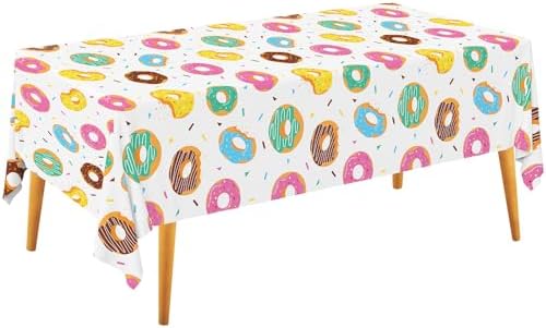 Gatherfun Donut Party Supplies: 2-Pack Donut Birthday Party Decorations,Disposable Plastic Tablecloth, Ideal Table Cover for Two Sweet Birthday, Baby Shower & Themed Parties, 54 x 108 Inch