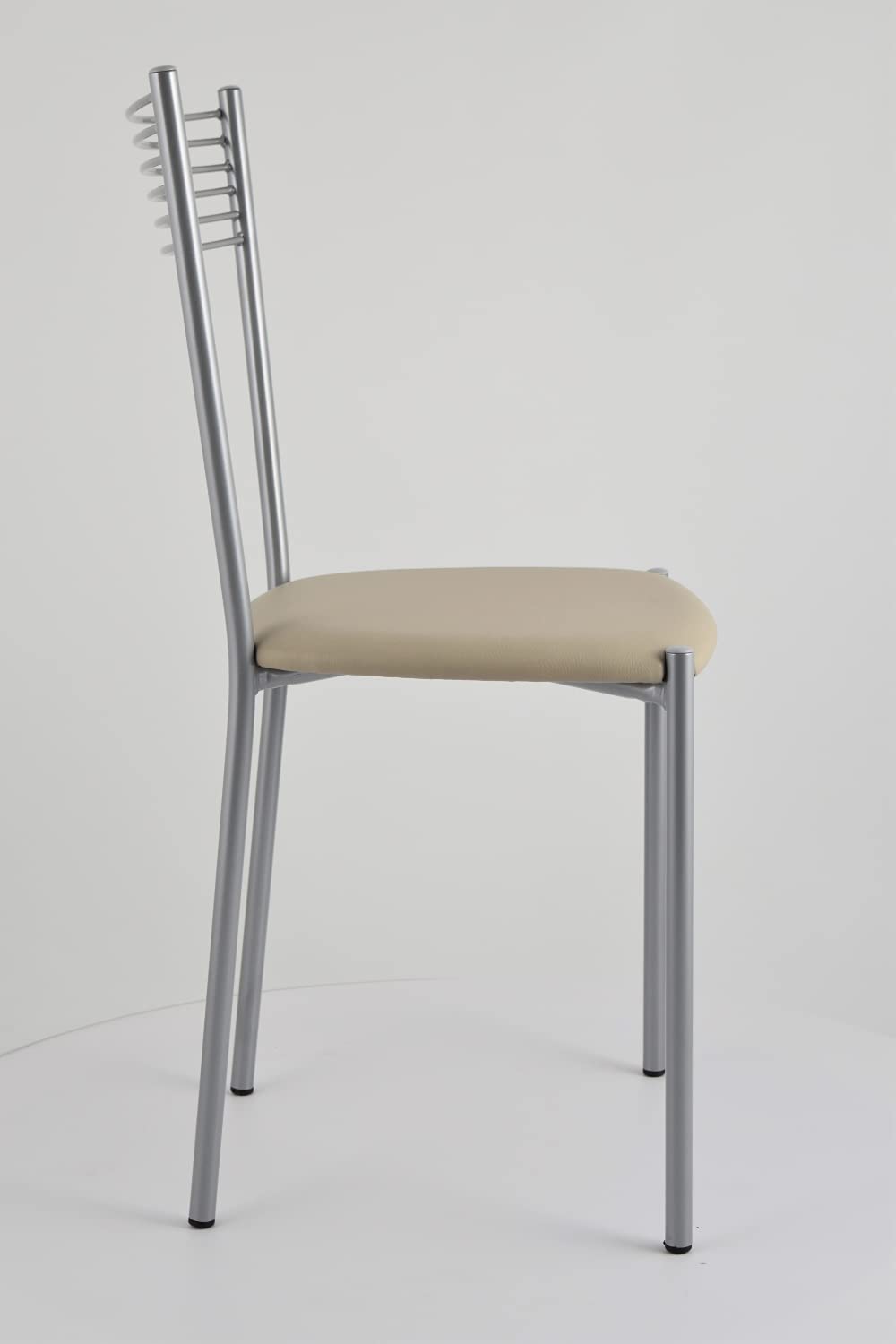 t m c s Tommychairs - Set 4 chaises Elegance pour Cuisine, Bar et Salle à Manger, Robuste Structure en Acier peindré alluminium et Assise rembourrée et revêtue en Cuir Artificiel Couleur Lin