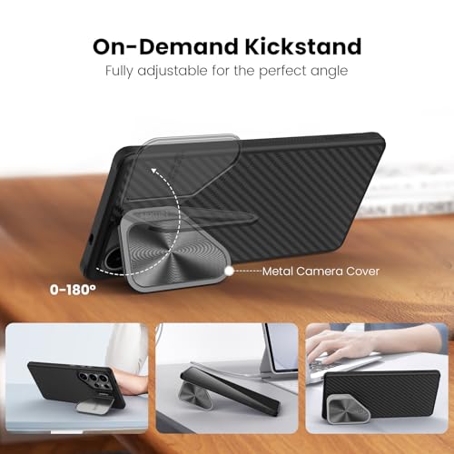 Image of Nillkin for Samsung Galaxy S25 Ultra Magnetic Case with Camera Cover, CamShield Carbon Fiber[ Compatible with Magsafe /Military Grade Drop Tested ]- 6.9'' Black
