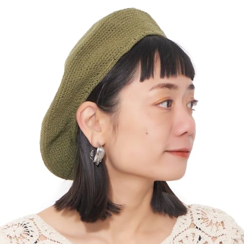 Image of CHARM Knit Beanie Hats for Women & Men's Berets, 100% Cotton Crochet Cap Handmade French Beret for Summer & Winter, Khaki
