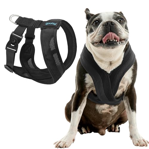 Image of Gooby Comfort X One Dog Harness, Choke-Free, Black, Small | Escape-free contracting fit; Choke-free deep V-neck; Snap & swivel buckles; Shock-absorbing; Breathable mesh