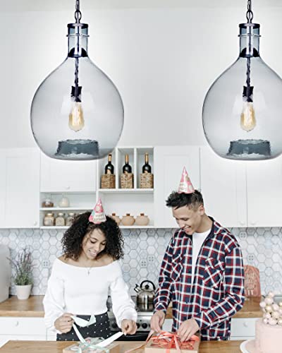 Casamotion Pendant Lights Kitchen Island Hand Blown Glass Pendant Lighting Large Drop Ceiling Hanging Vintage Chandelier Farmhouse Sunroom Dining Table Hallway Recycled Blue 13" Inch Diam #TOP3