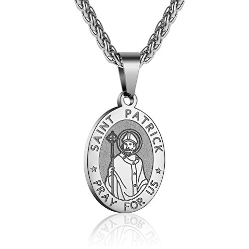 P. BLAKE Oval Saint Christopher/Michael/Joseph/Jude/Virgin Mary/Joseph/Francis/Patrick/Anthony/Benedict/Thomas Necklace for Men Women, Stainless Steel Catholic Patron Pendant with Chain 24 Inches