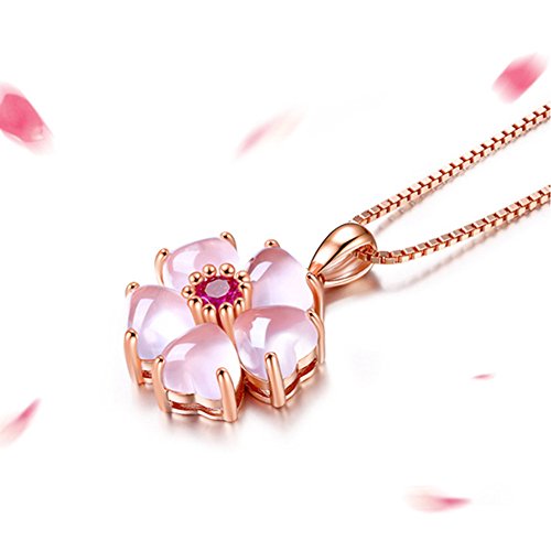 Rose Gold Cherry Blossoms Necklace for Graduation Pink Beautiful Artificial Stone Crystal Necklace Best Gifts for Women Friend Lover3
