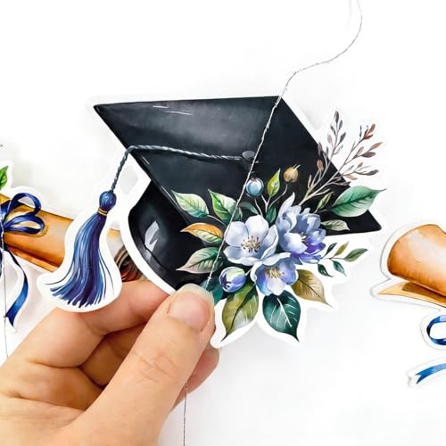 Image of Blue Gold Graduation Party Hanging Streamer Floral Navy Gold Star Grad Cap Garland Banner for Congrats Grad You Did It Class of 2026 We are So Proud of You Themed Graduation Party Decorations Supplies