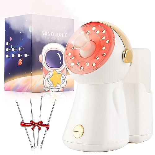 Nano Face Steamer for Facial Deep Cleaning, Professional Facial Steamer with LED Light Therapy Warm Mist Face Humidifier with Adjustable Nozzle for Home SPA