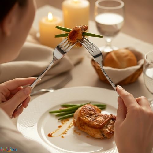 Image of Floral Silver 5 Pcs Stainless Steel Cutlery Set for Dining Table, Dishwasher Safe Glossy Flatware (1 Spoon Set+1 Forks Set+1 Butter Knife+1 Dessert Spoon+ 1 FruitFork)