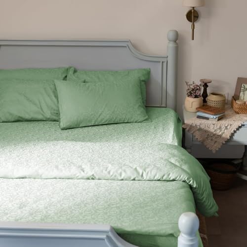 Image of Blue Dahlia 100% Cotton, Queen Size Elastic Fitted Bedsheet (60 inchx78 inch) + 2 Pillow Covers, Fits Upto 10 inch Mattress, 300TC Premium Bedsheet, Symmetrical Jacquard Pattern - Yellow