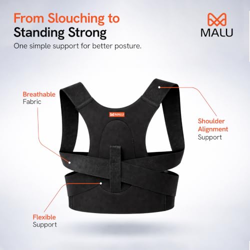 Image of Posture Corrector for Men & Women | Adjustable Back Brace for Spine Alignment & Pain Relief | Upper Back Support Belt Black (XL)