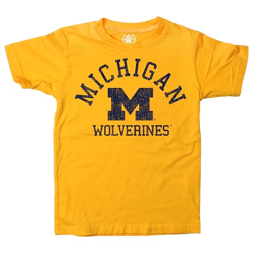 Wes and Willy NCAA Kids S/S Organic Cotton Tee Shirt Michigan Wolverines7Bold Gold