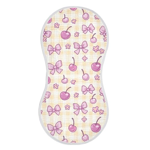 vvfelixl Baby Burp Cloths Gingham Cherry Bow Baby Newborn Cotton Burping Cloths Set Babys Washcloths 4 Pack