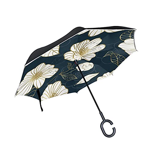 Parapluie inversé de luxe pour femme au motif floral doré chic