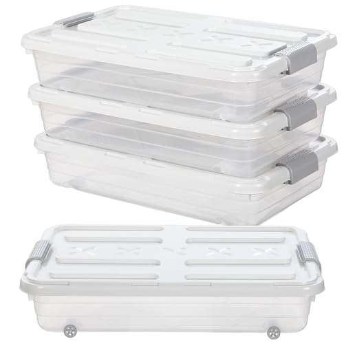 Beeveer 4 Pcs Plastic Under Bed Storage Containers with Lid