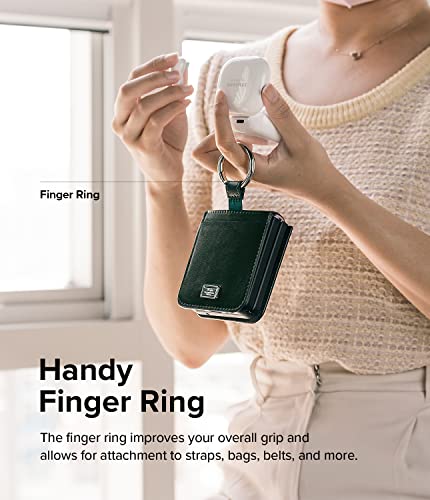 Ringke Folio Signature Compatible With Samsung Galaxy Z Flip 4 5G Case, Handcrafted Premium Pu Leather Phone Cover For Galaxy Z Flip4 - Dark Green #TOP3