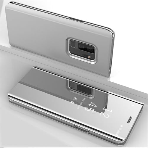 Funda de Espejo Transparente para Samsung Galaxy A12, A32, A42, A52, A72, M12, M22, M32, M42 y M52, de Cuero con Tapa y Soporte, Plateada, para A32 4G