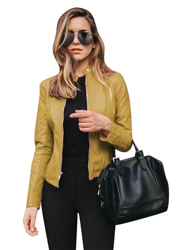 TYQQU Damen Mode Knopfkragen Einfarbig Jacke Schlank Reißverschluss Kurz...