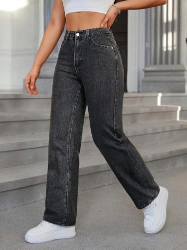 Image of KOTTY Women's High Waist Straight Fit Denim Jeans | Stretchable| Wide Leg & Regular Fit Stylish Wear
