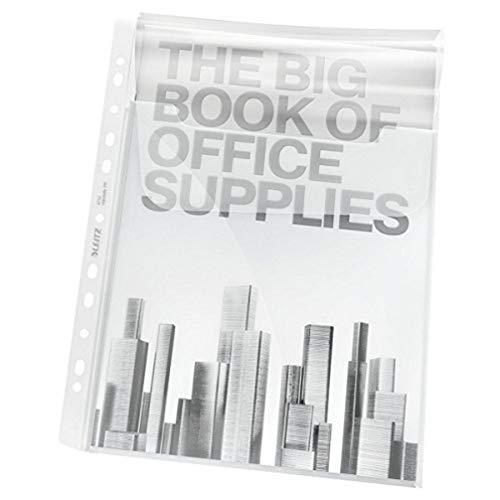 Leitz Premium Plastic Punched Pocket A4, Expanding, High Capacity 200 Sheets, 180 Micron Polypropylene, Top Flap, Pack of 5, 47523003