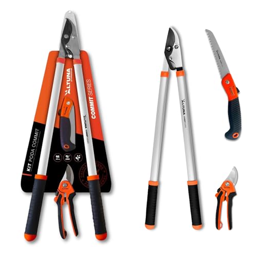 Altuna - Kit de Poda - Incluye Tijera de Poda a 2 Manos + Tijera 1 Mano para Jardín + Serrucho Plegable con Dentado Japonés - Tu Pack Ideal para Tener tu Jardín Perfecto - Ideal como Regalo