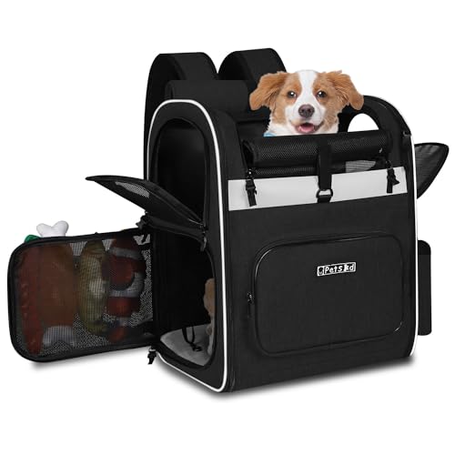 Petskd Pet Carrier Backpack 13 x 11x 16.5 for Small Medium Dogs and Cats Under 15LBS, Large Space Foldable Backpack with Safety Lock Zipper and Breathable Mesh for Travel Hiking Camping(Black)