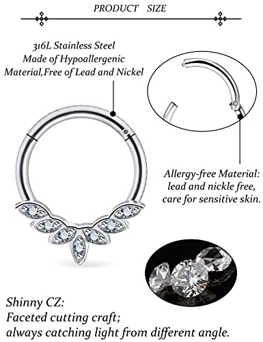 Vsnnsns Septum Rings 16G Stainless Surgical Steel Septum Piercing Jewelry Clicker Septum Rings Hinged Segment Septum Nose Rings Hoop Piercing Jewelry for Women Men Silver Black Rose Gold 10mm3