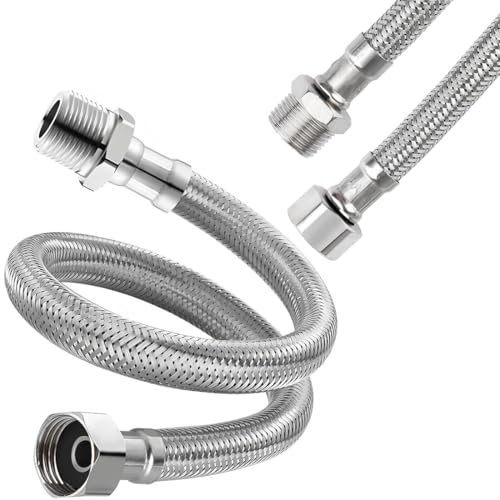2 piezas de doble paquete de manguera flexible de 3/8 pulgadas con trenzado de acero inoxidable - manguera de conexión para válvula de ángulo de grifo (20cm)