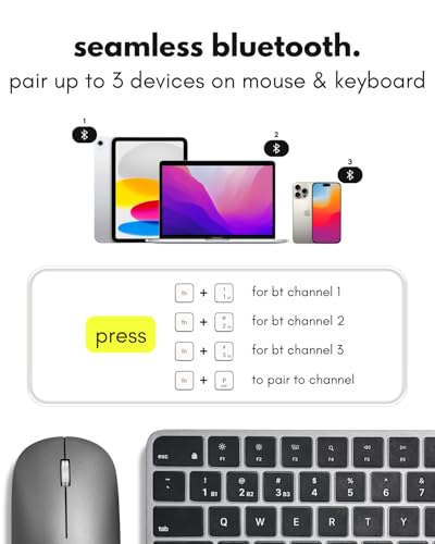Macally Apple Wireless Keyboard and Mouse for Mac - Dual Mode (Bluetooth + Wired) - Multi-Device, Rechargeable - Mini Wireless Keyboard and Mouse Combo for MacBook, iPad, Mac Mini/Air/Pro (Space Gray) - Image 4