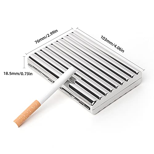 Image of Retro Metal Cigarette Case - Portable Pocket Box for Women and Men, Double Sided Spring Clip Open, Holds 18 Regular Size 100mm Cigarettes (Silver)