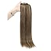14 Inch Clip In Hair 7 Pcs 120 Gram Double Wefted Hair Clip in Human Hair Extensions Balayage Color Medium Brown Fading To Light Blonde Highlighted Color Full Head Set Clip Hair