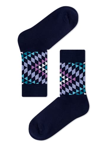 JNRB Men's Cotton Bright Bold Colors Colorful Geometric Business Crew Dress Socks Patchwork Triangle Diamond Pattern, L-XL2