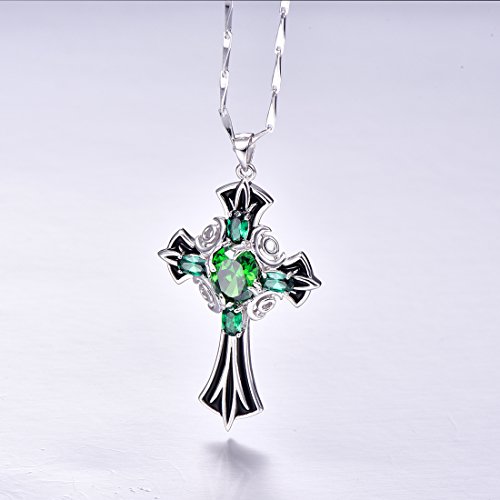 Cross Necklaces for Women, Black Finished 925 Sterling Silver Pendant Necklace Created Emerald CZ Celtic Cross Jewelry Necklace Trendy Gifts 18" Chain3