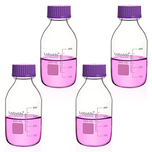 Labvida LVAD005 4Pcs 500Ml Thick Glass Round Media Storage Bottles cover
