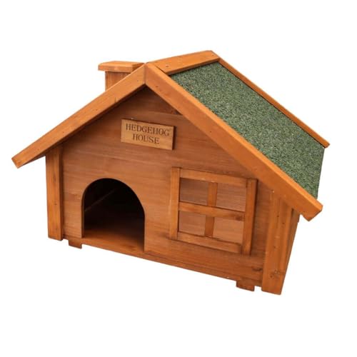Premium Hedgehog House Double-Chamber Wooden Hedgehog Shelter for Nesting Resting & Hibernation Wildlife-Friendly Garden Hedgehog Shelter with Bitumen Roof Tunnel Entrance & Removable Roof